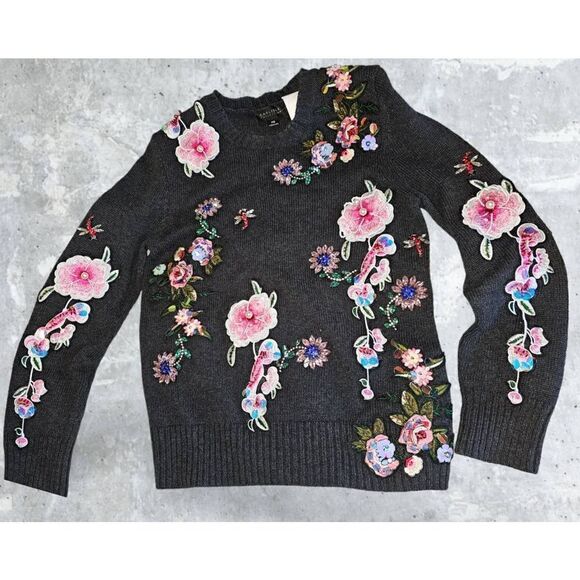 Carlisle Collection Floral 3D Bead Sequin Embellished Sweater XS - Picture 1 of 8